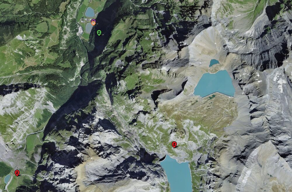 Luftbild Region Linth-Limmern, ob Linthal GL, mit Limmernsee und Muttsee.
